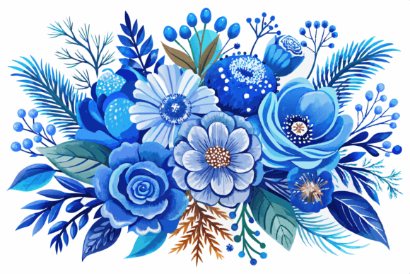 Download Blue Watercolor Winter Flowers Bouquet - Flow Collection