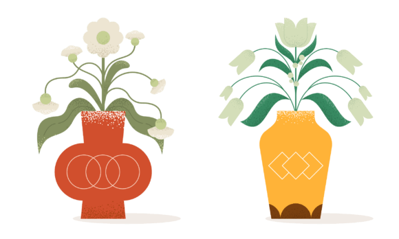 Download Flat Abstract Trendy Flowers in Vase - Flat Collection