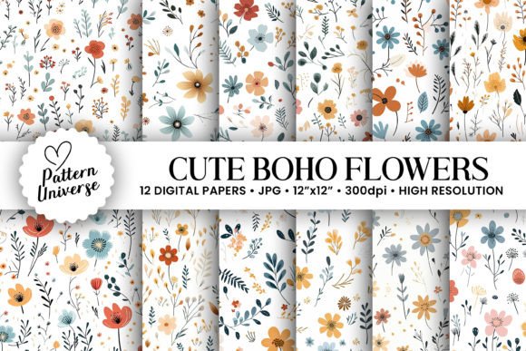 Download Minimal Boho Flowers Seamless Patterns - Flow Collection