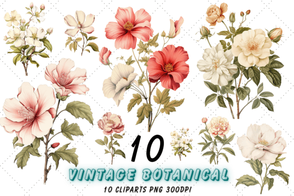Download Vintage Botanical Flowers Clipart Set - Flow Collection